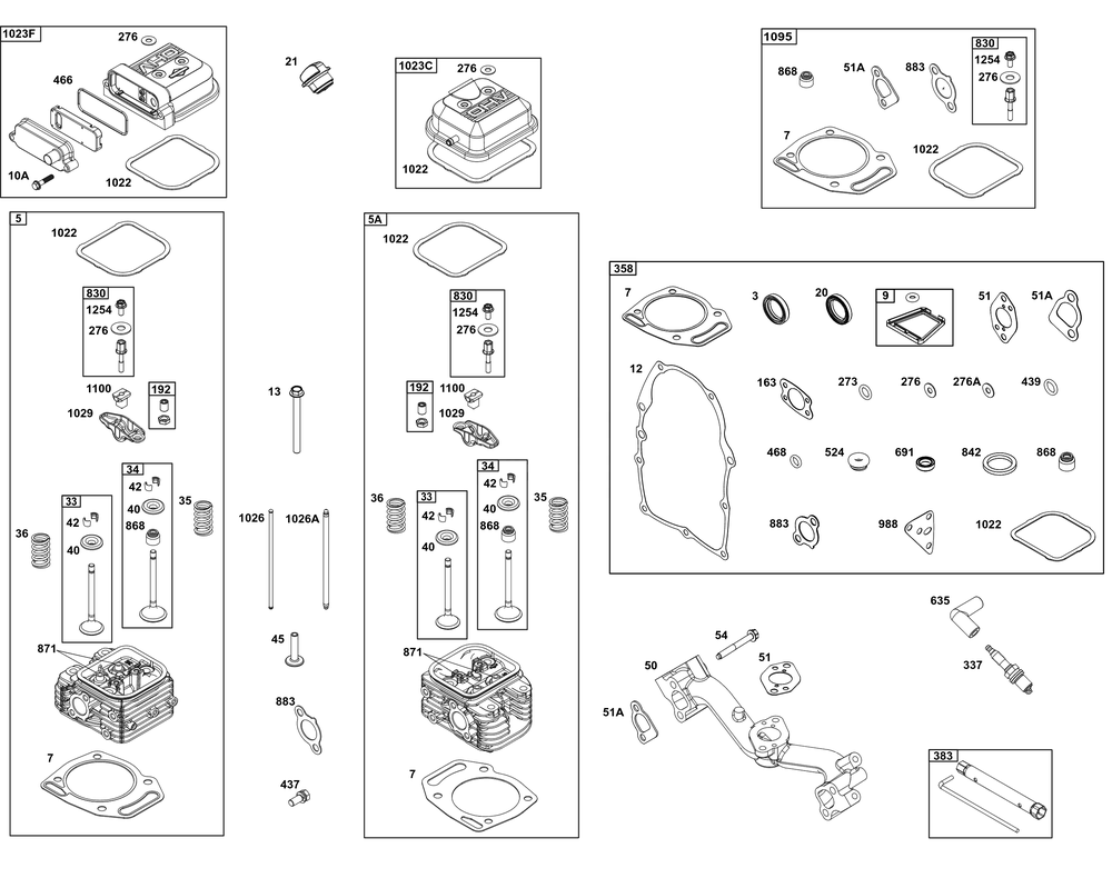 Cylinder Head Group Diagram and Parts List for 356447-0613-B5 200000 - 399999 Briggs and Stratton Engine